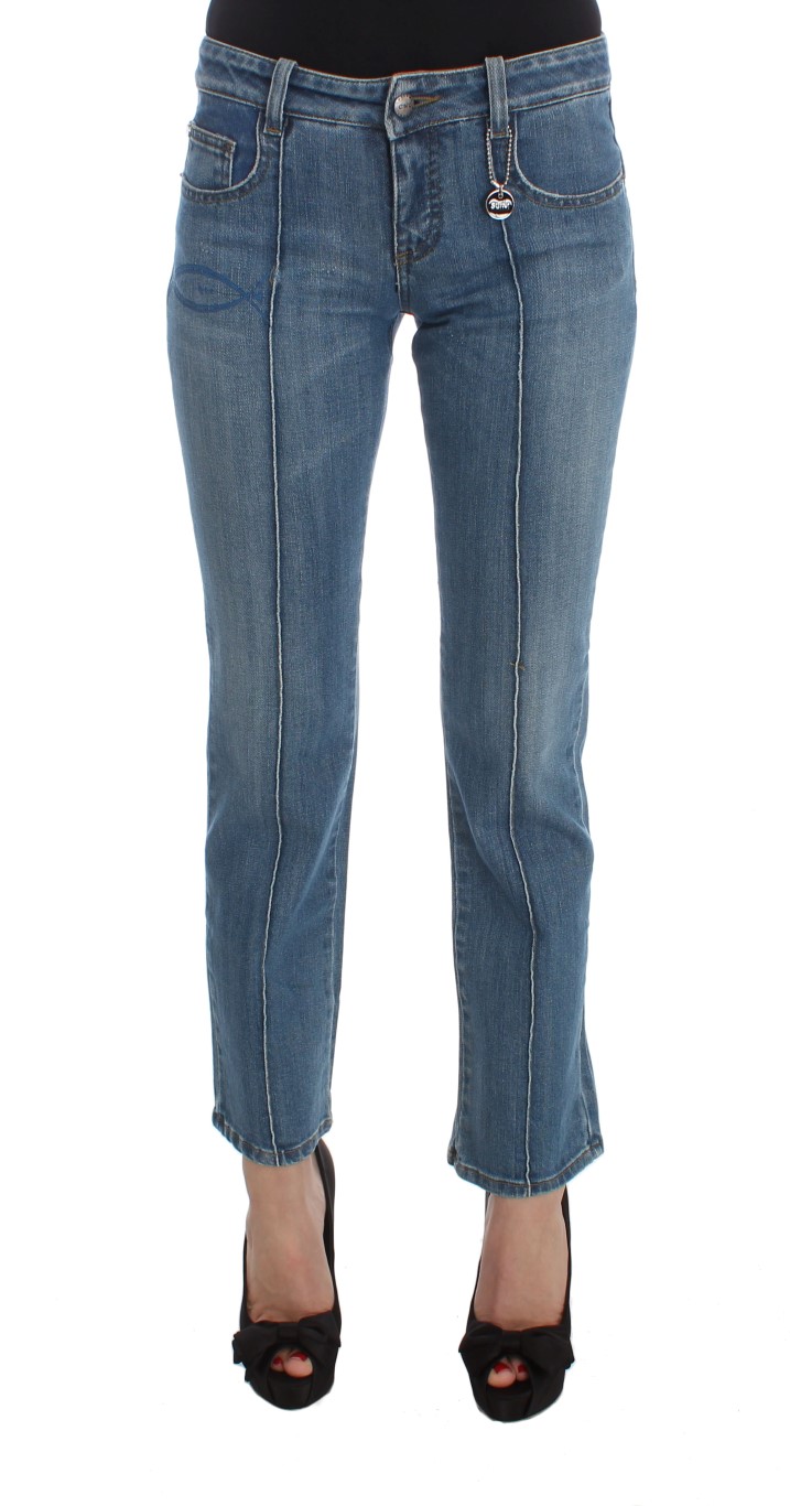 Costume National - Blue Cotton Slim Fit Cropped Jeans