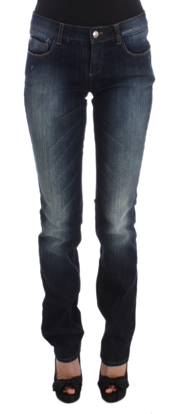 Costume National - Blue Cotton Slim Fit Bootcut Jeans