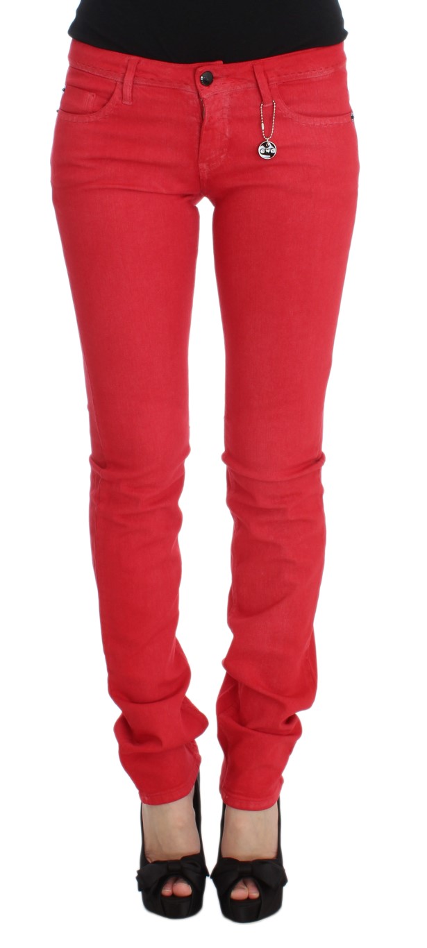 Costume National - Red Cotton Blend Super Slim Fit Jeans