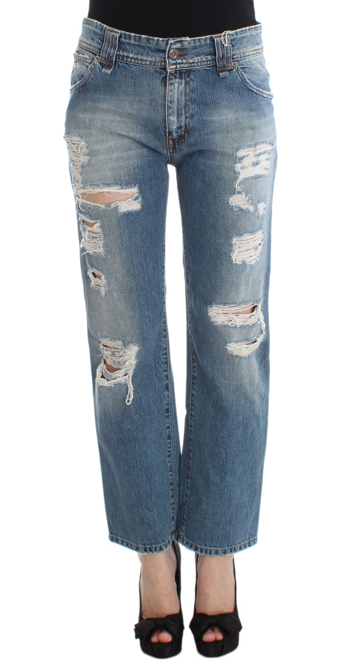John Galliano - Blue Wash Cotton Boyfriend Fit Cropped Jeans