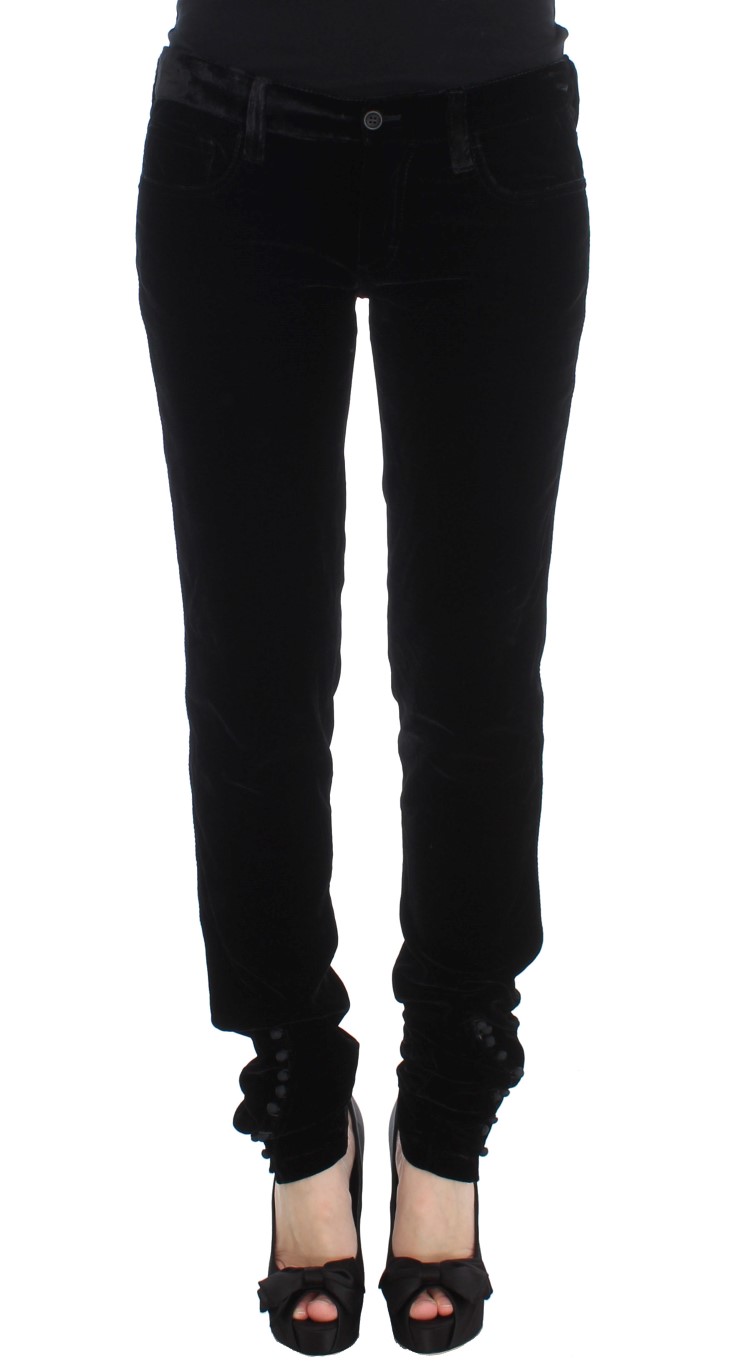 Ermanno Scervino - Black Viscose Blend Velvet Slim Fit Pants