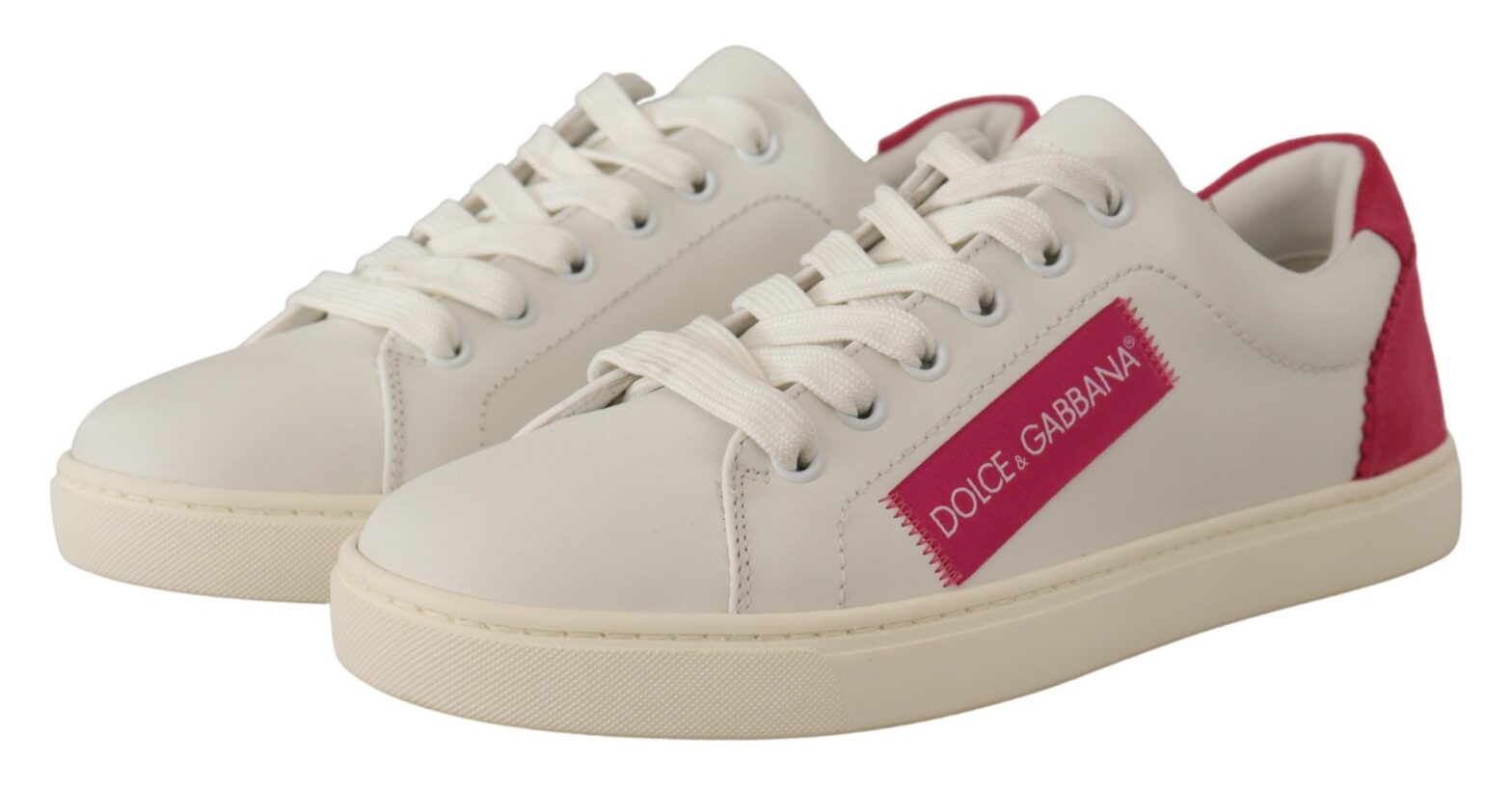 Dolce & Gabbana - White Pink Leather Low Top Sneakers Womens Shoes