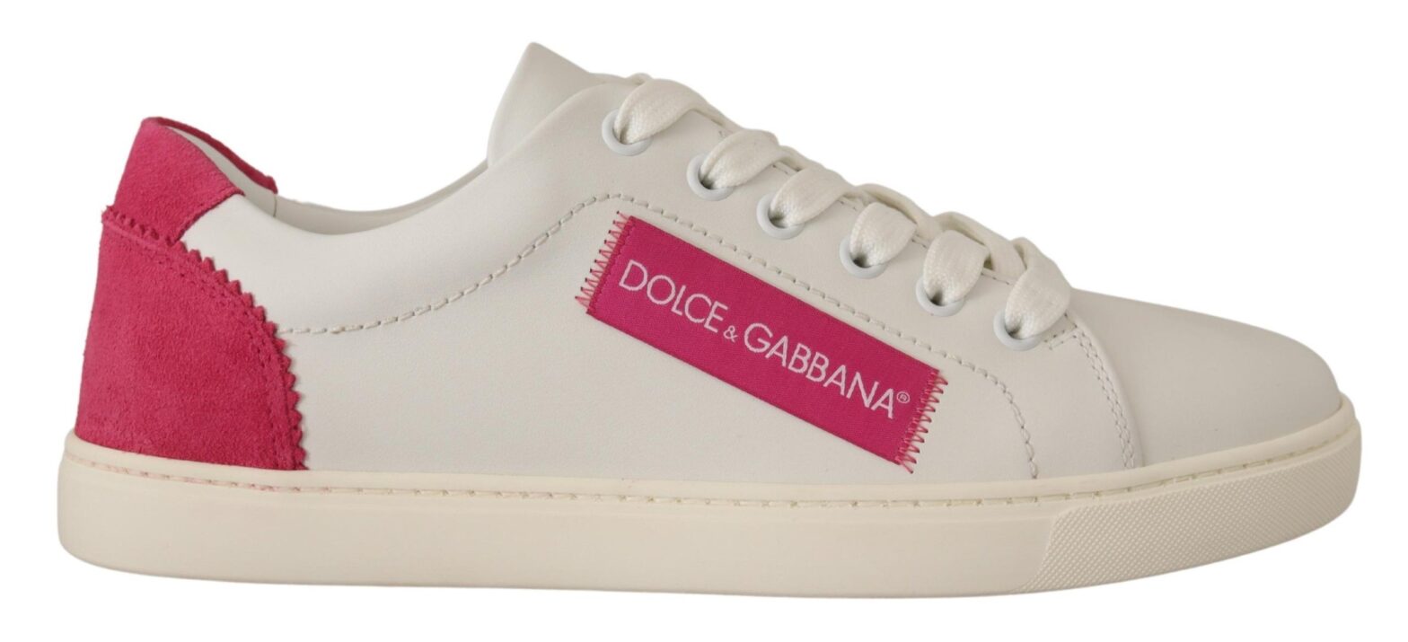 Dolce & Gabbana - White Pink Leather Low Top Sneakers Womens Shoes
