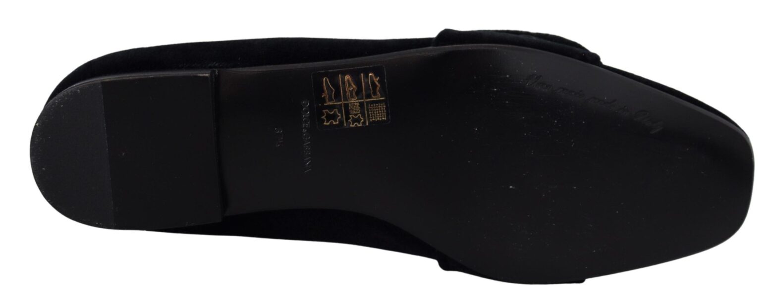 Dolce & Gabbana - Black Velvet Crystals Loafers Flats Shoes