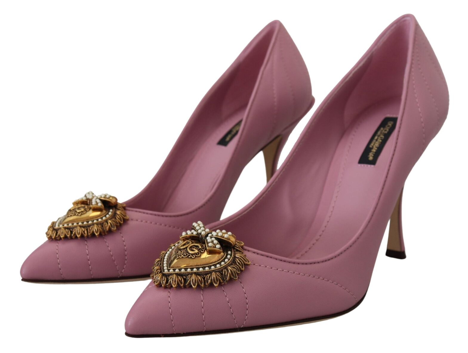 Dolce & Gabbana - Pink Leather Heart DEVOTION Heels Pumps Shoes