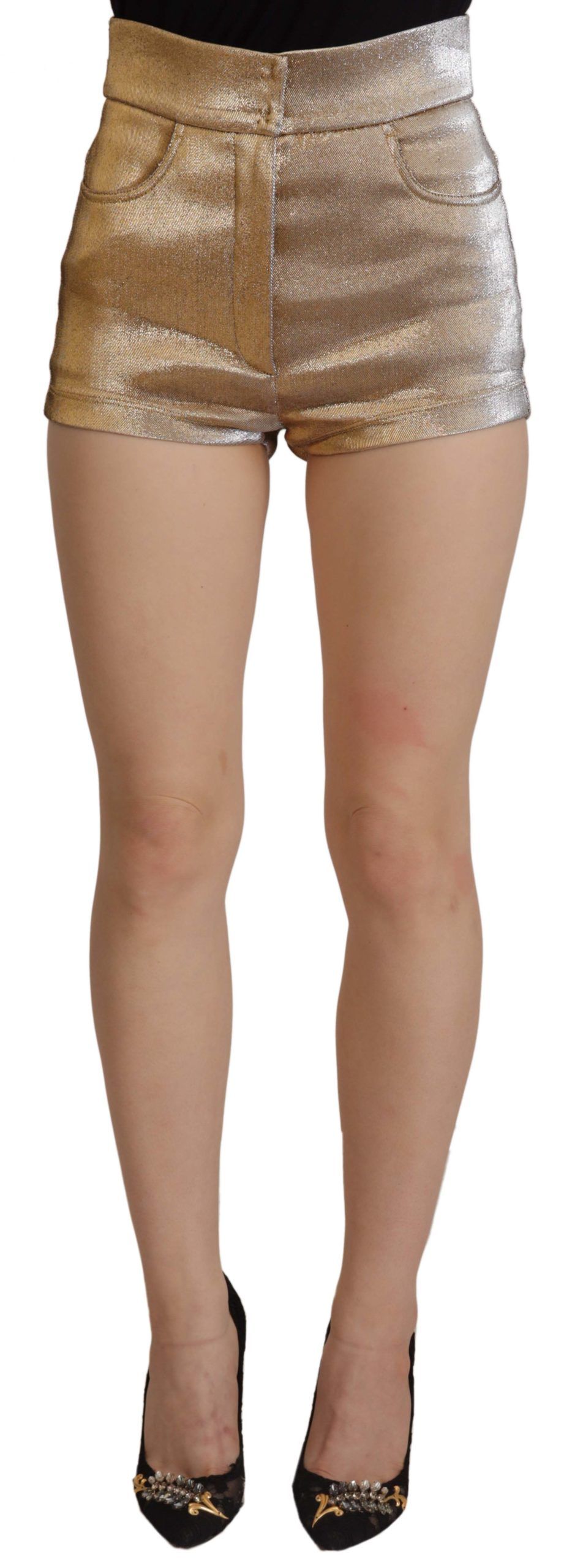 Dolce & Gabbana - Gold Cotton Blend Glittered Hot Shorts