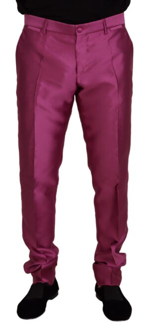 Pink Silk Slim Trousers Dress Formal Pants