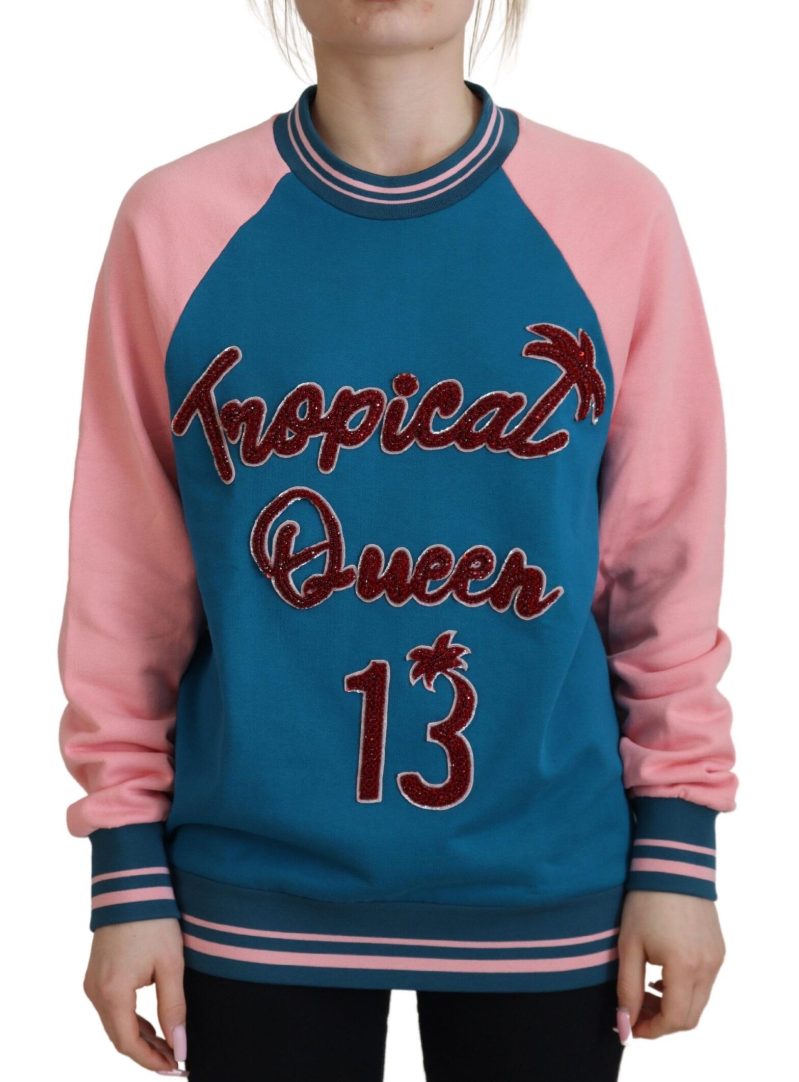 Dolce & Gabbana - Blue Pink Queen Sequin Crystal Sweater