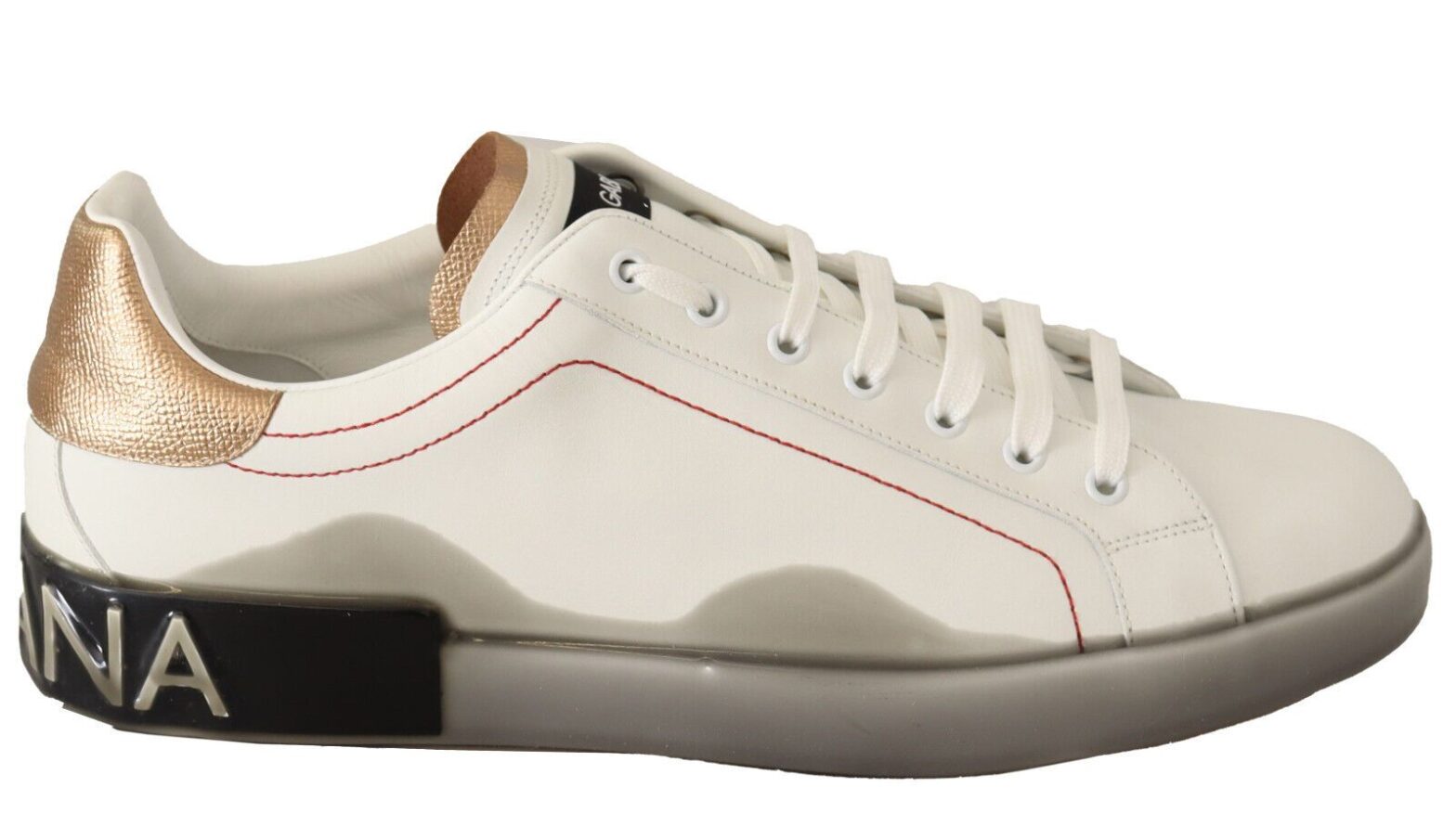 Dolce & Gabbana - White Gold Leather Low Top Sneakers Casual Shoes