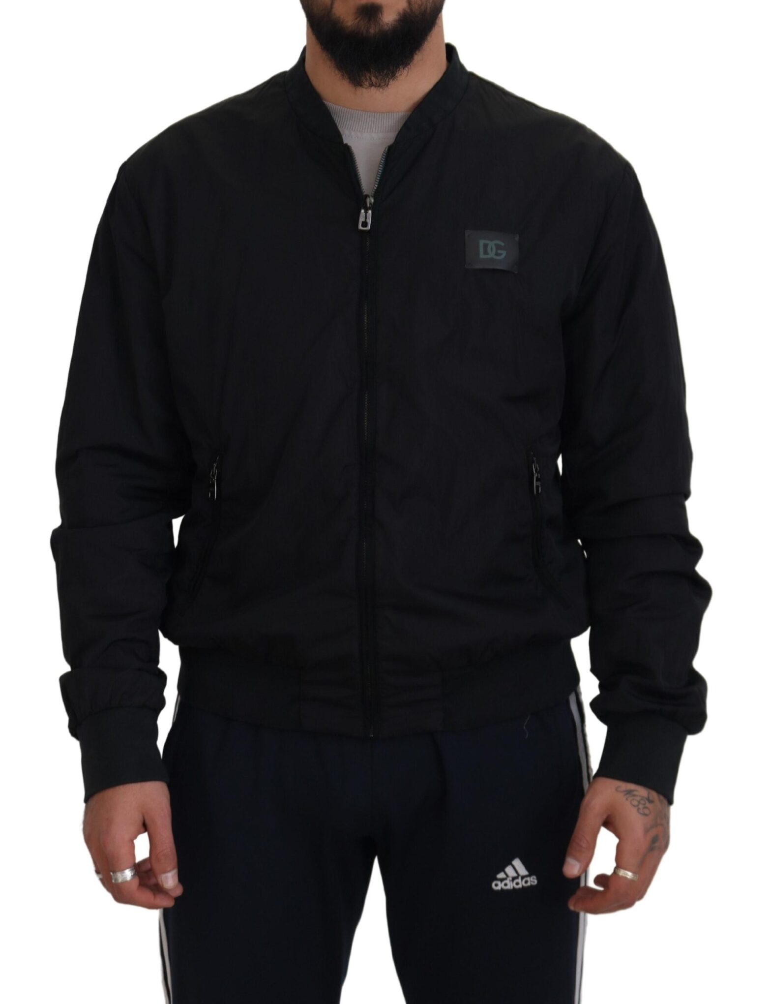 Dolce & Gabbana - Black Nylon Logo Bomber Zipper Jacket