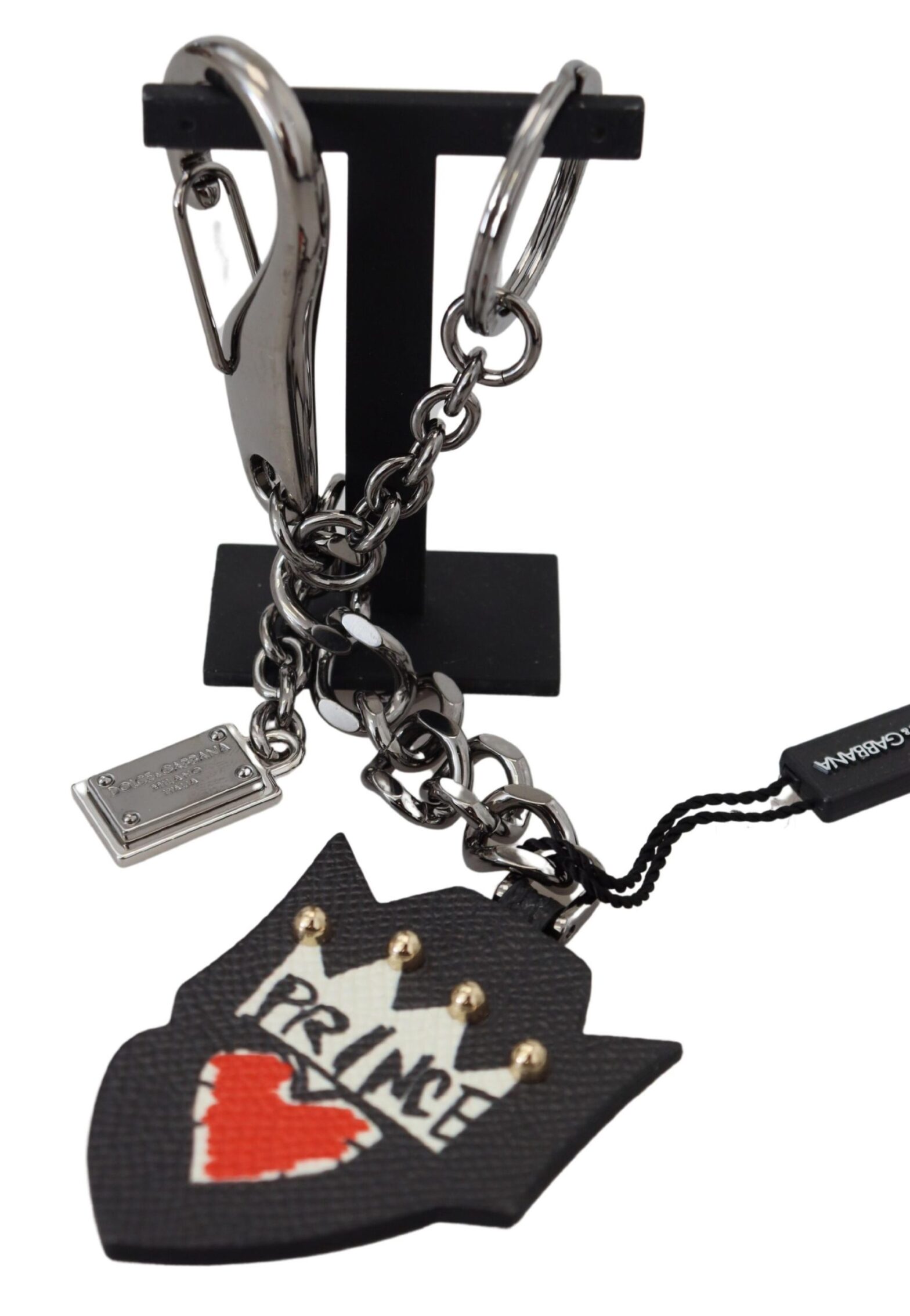 Dolce & Gabbana - Black Prince Studs Logo Silver Brass Keychain