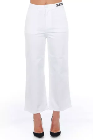 White Cotton Women Cropped Trouser