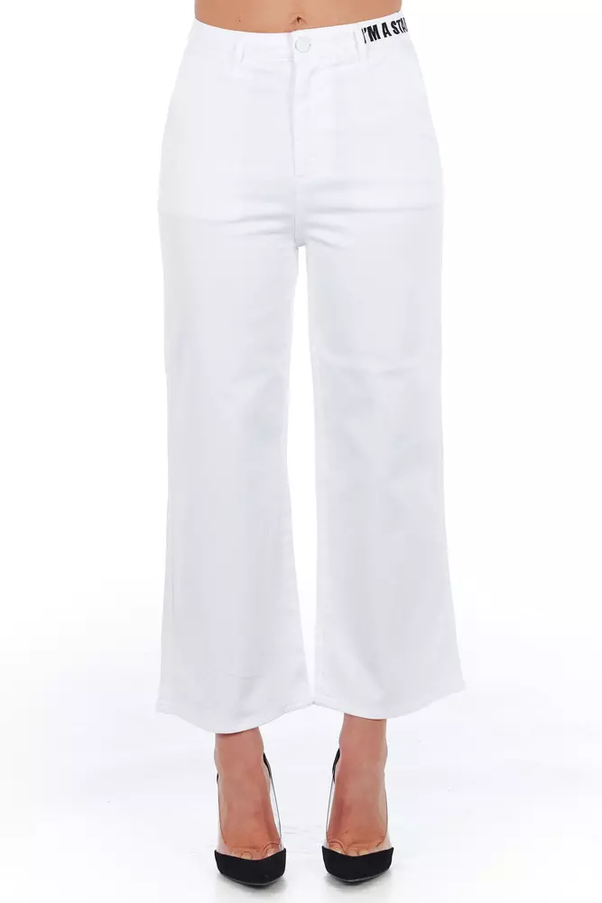 Frankie Morello - White Cotton Women Cropped Trouser