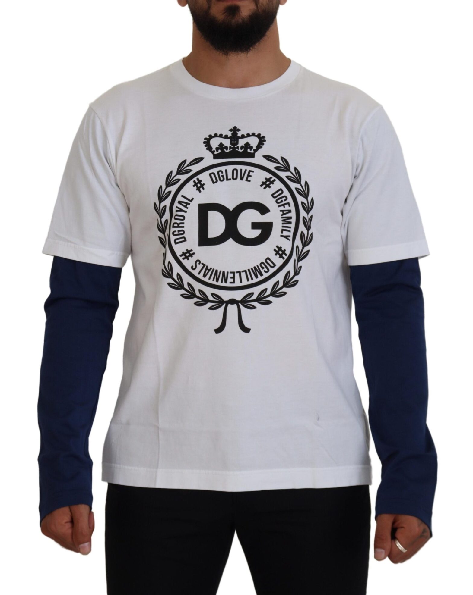 Dolce & Gabbana - White Blue DG Crown Pullover Sweater
