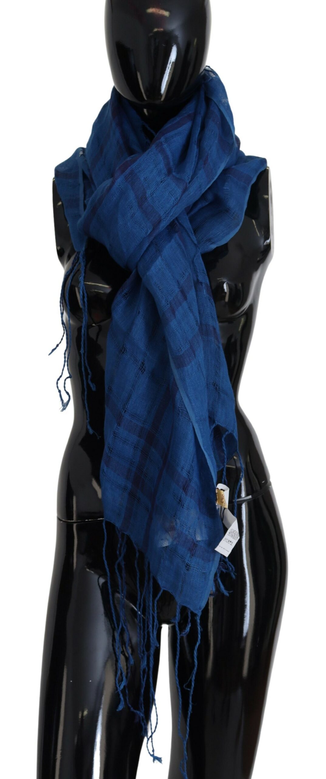 Costume National - Blue Linen Shawl Foulard Fringes Scarf