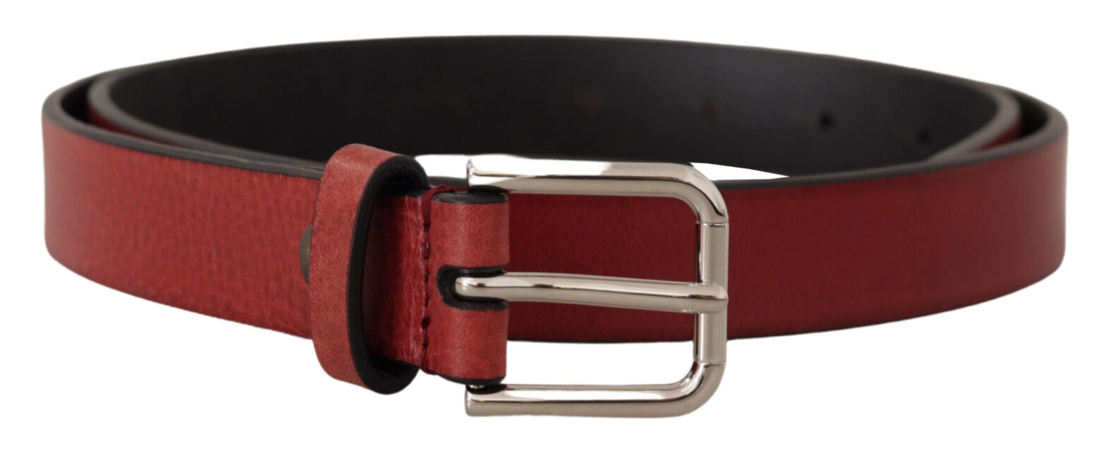 Dolce & Gabbana - Maroon Vitello Leather Silver Metal Belt