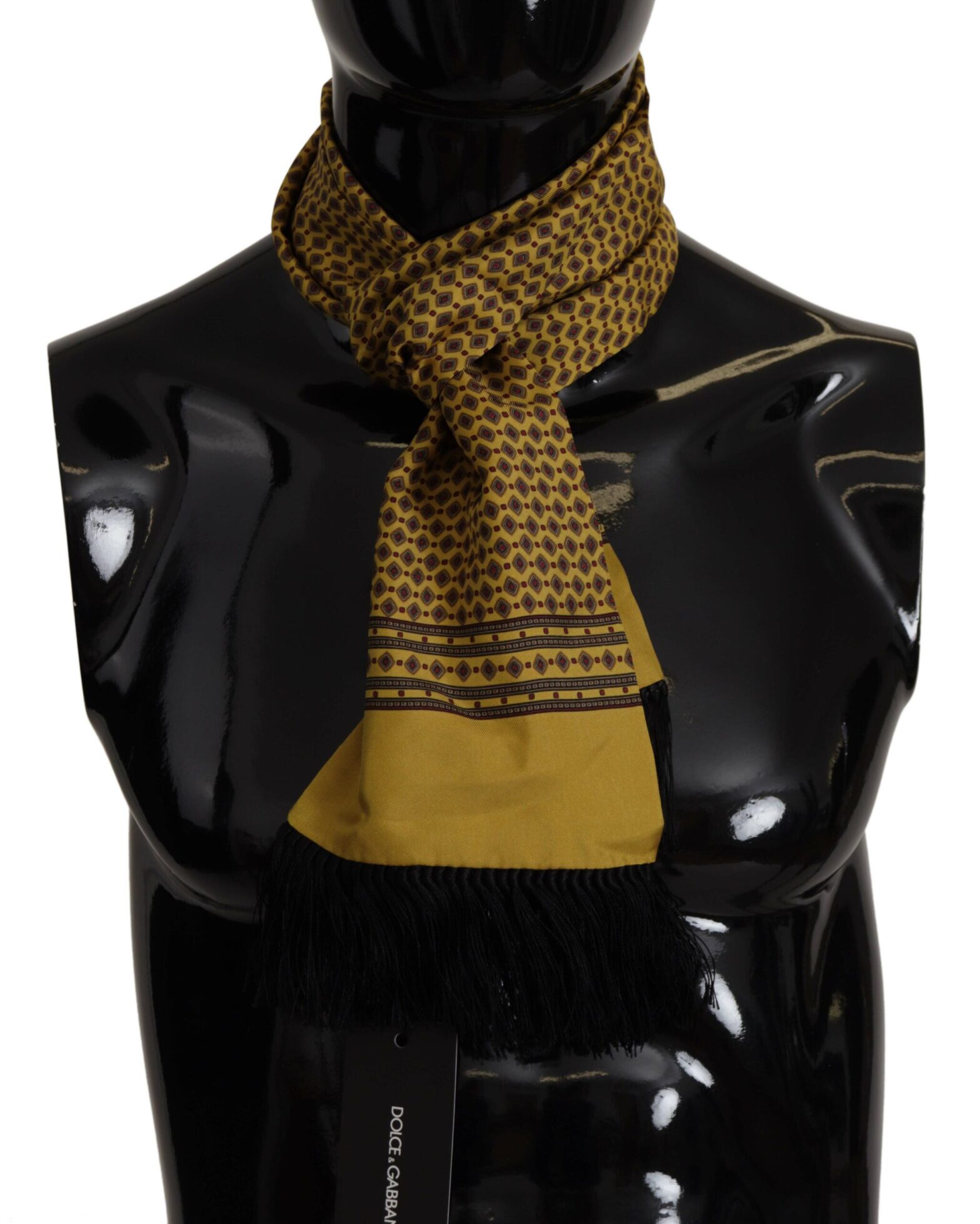 Dolce & Gabbana - Yellow Patterned Silk Neck Wrap Fringe Scarf