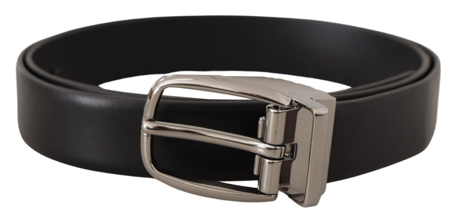 Dolce & Gabbana - Black Leather Silver Metal Chrome Logo Buckle  Belt
