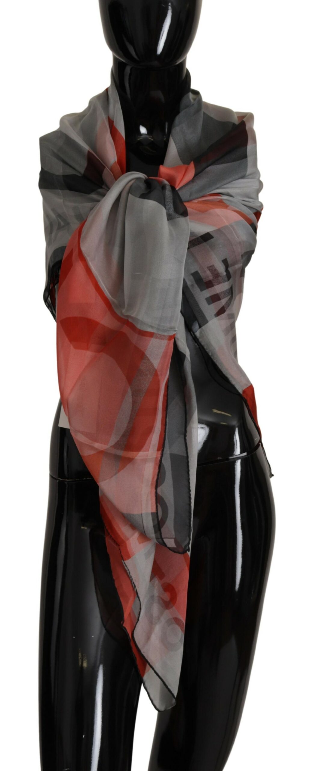 Costume National - Gray Red Shawl Foulard Wrap  Scarf