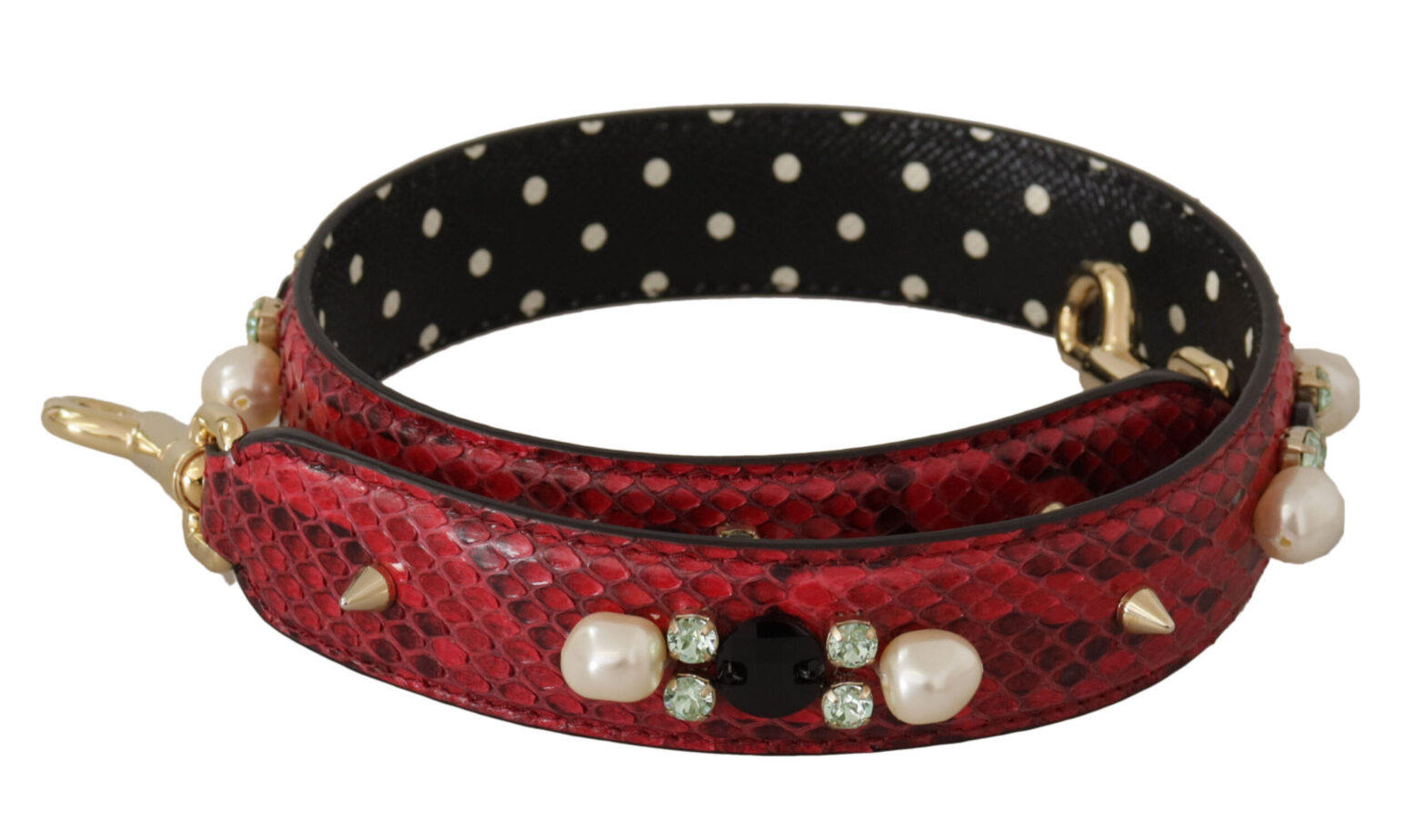 Dolce & Gabbana - Red Exotic Leather Crystals Bag Shoulder Strap