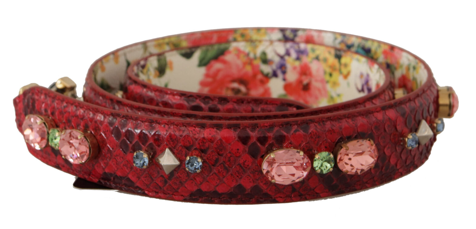 Dolce & Gabbana - Red Exotic Leather Crystals Reversible Shoulder Strap