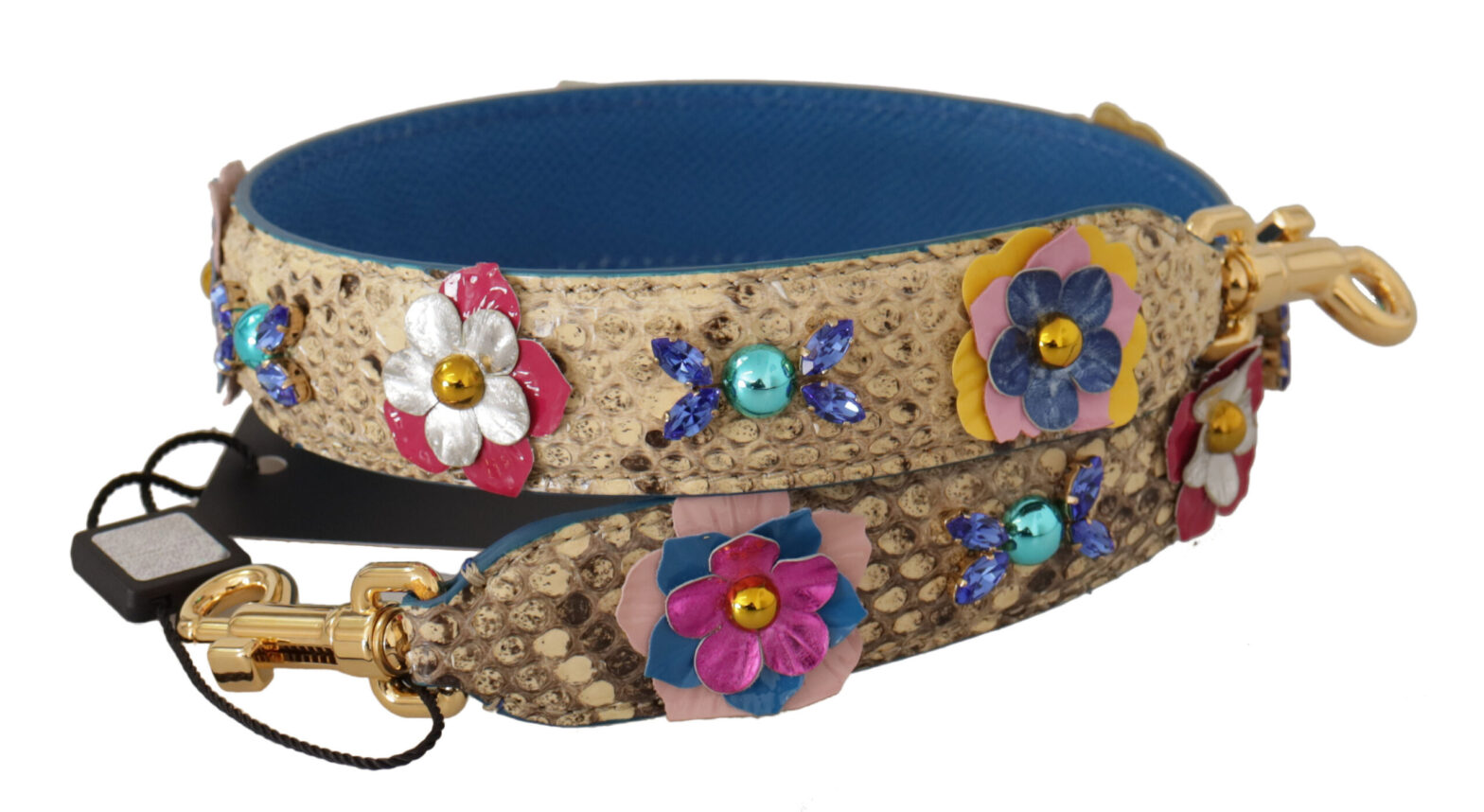 Dolce & Gabbana - Beige Python Leather Floral Studded Shoulder Strap