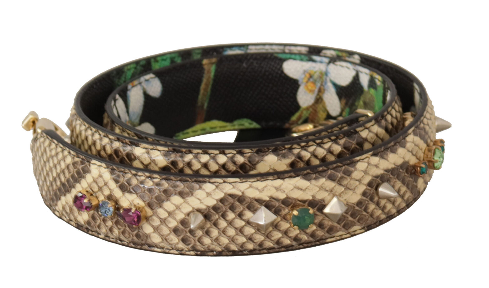 Dolce & Gabbana - Beige Exotic Leather Crystals Reversible Shoulder Strap
