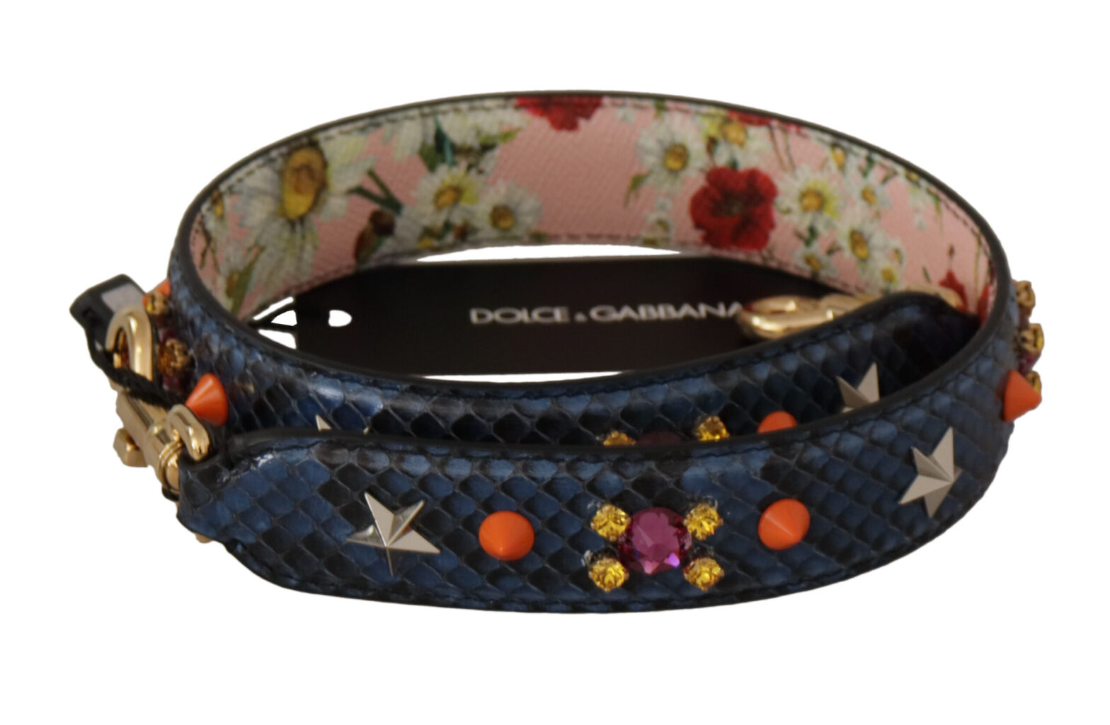 Dolce & Gabbana - Blue Exotic Leather Crystals Reversible Shoulder Strap