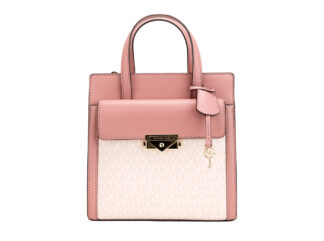 Cece Small Pink PVC North South Flap Tote Crossbody Bag Purse