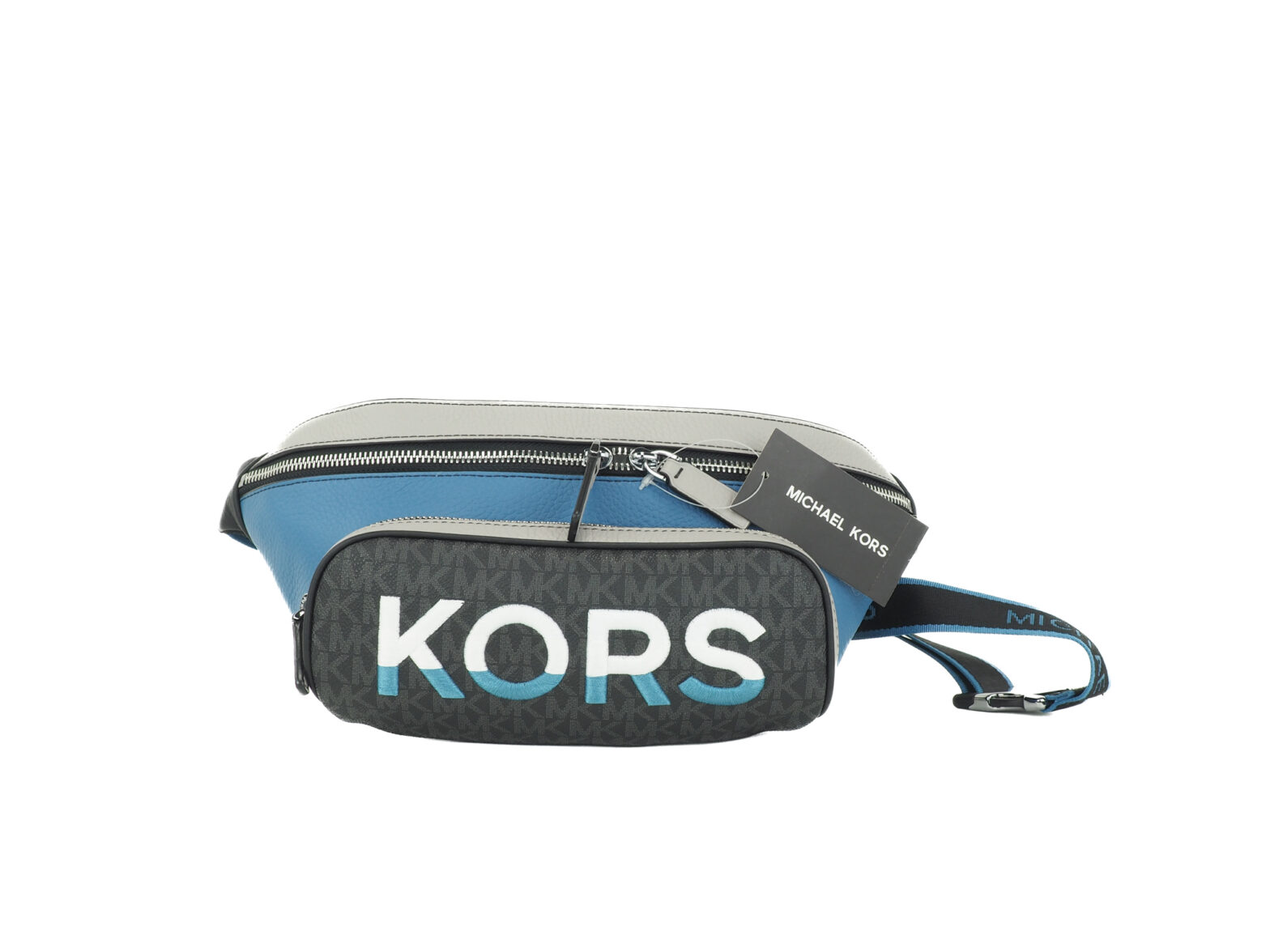 Michael Kors - Cooper Large Blue Multi Leather Embroidered Logo Utility Belt Bag