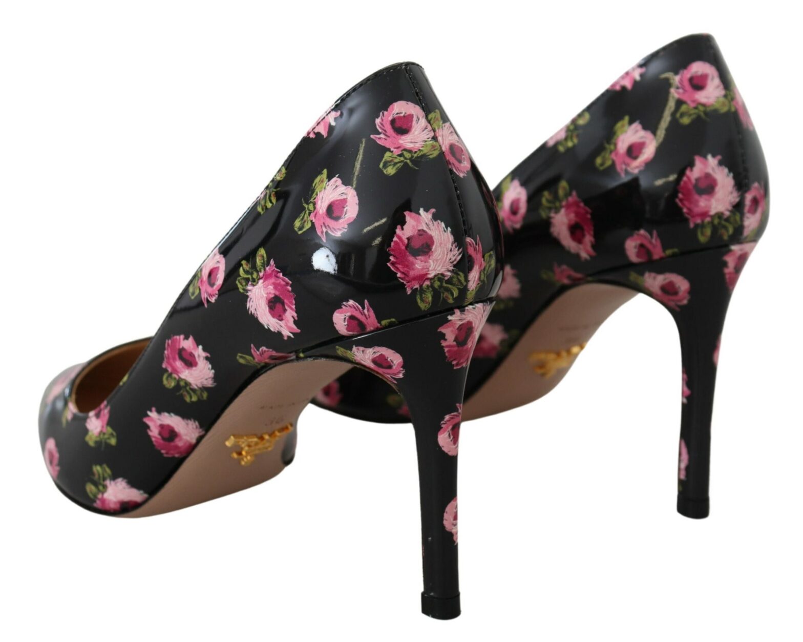 Prada - Black Leather Floral Heels Stilettos Pumps