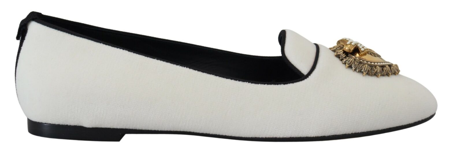 Dolce & Gabbana - White Velvet Slip Ons Loafers Flats Shoes