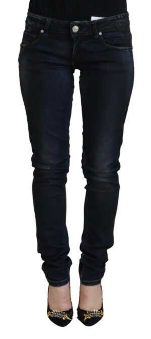 Blue Cotton Low Waist Slim Fit Women Casual Jeans