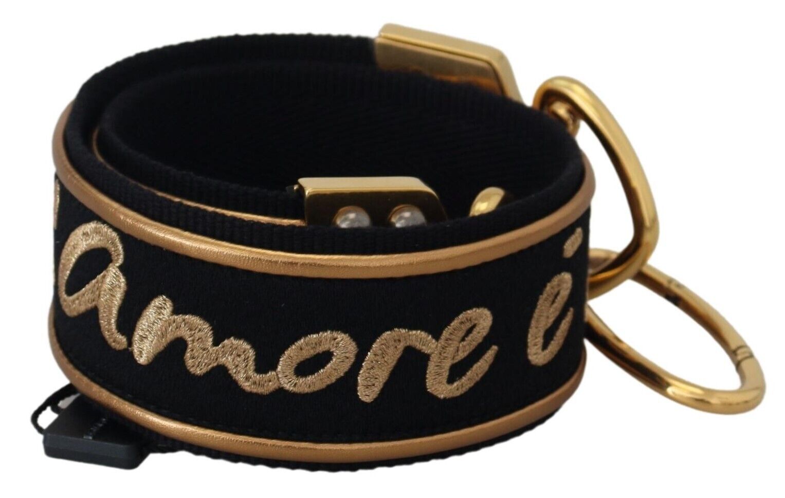 Dolce & Gabbana - Black Gold Logo Print Brass Bag Shoulder Strap