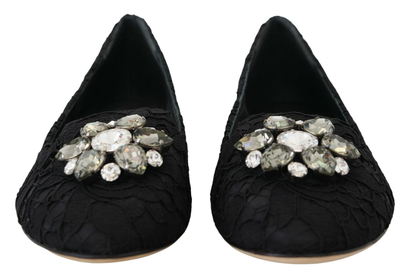 Dolce & Gabbana - Black Taormina Lace Crystals Flats Shoes
