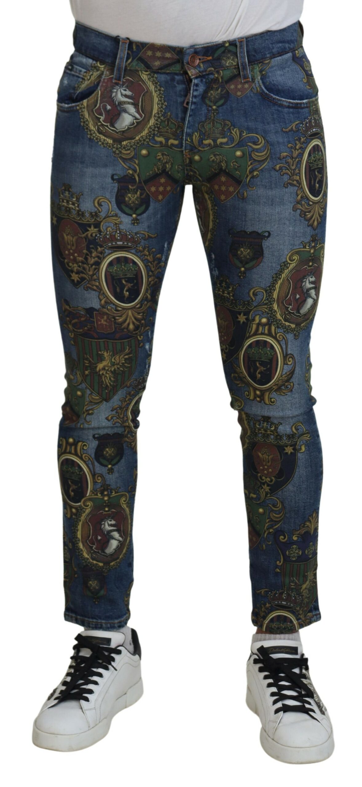 Dolce & Gabbana - Blue Medal Print Slim Fit Cotton Jeans