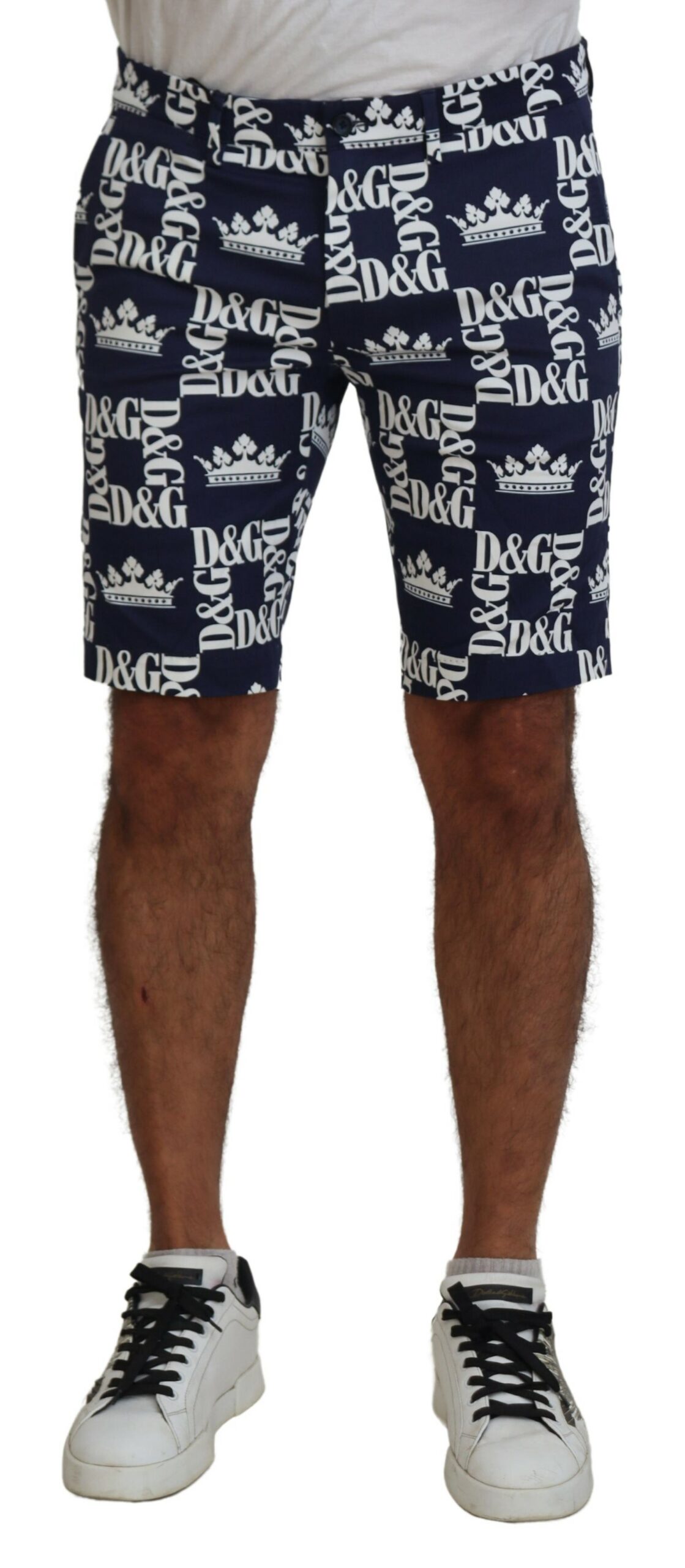 Dolce & Gabbana - Blue Logo Print Cotton Chinos Shorts