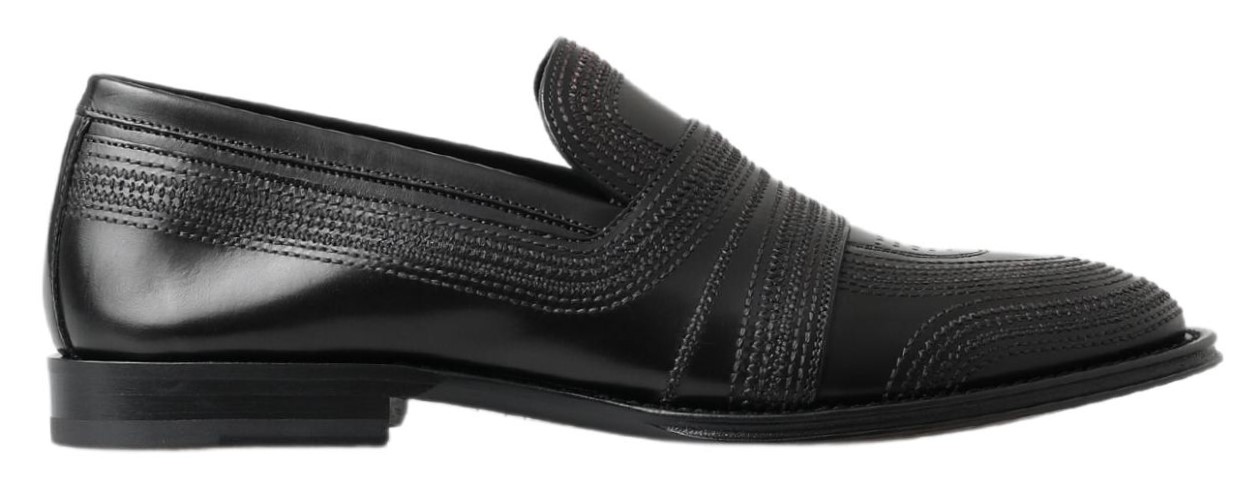 Dolce & Gabbana - Black Leather Slipper Loafers Stitched Shoes