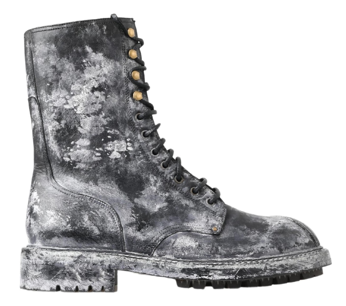 Dolce & Gabbana - Black Gray Leather Mid Calf Boots Shoes