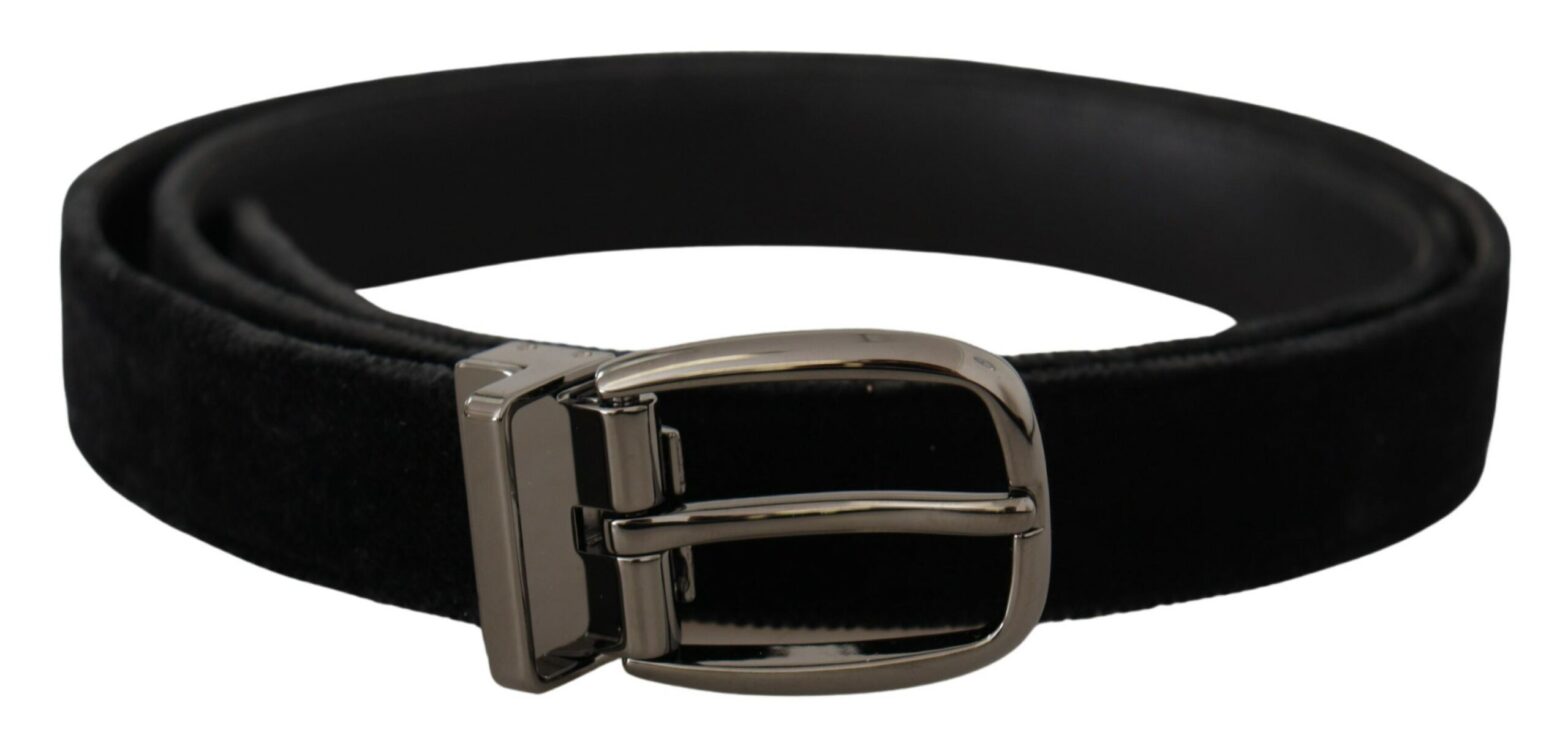 Dolce & Gabbana - Black Velvet Classic Logo Engraved Metal Belt