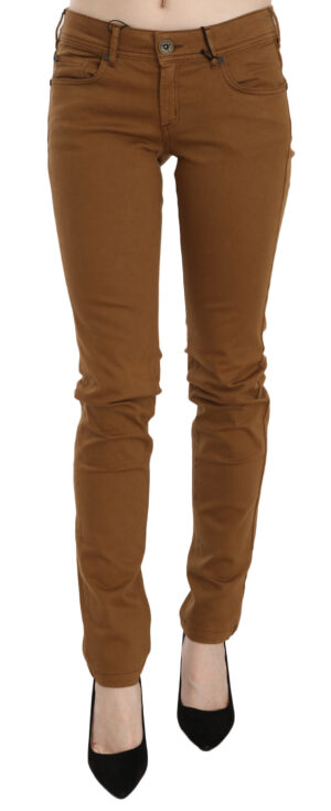 Brown Cotton Mid Waist Skinny Slim Fit Denim Jeans