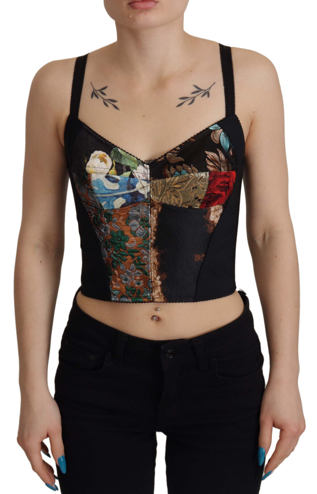 Dolce & Gabbana - Black Patchwork Sicily Blouse Corset Cropped Top