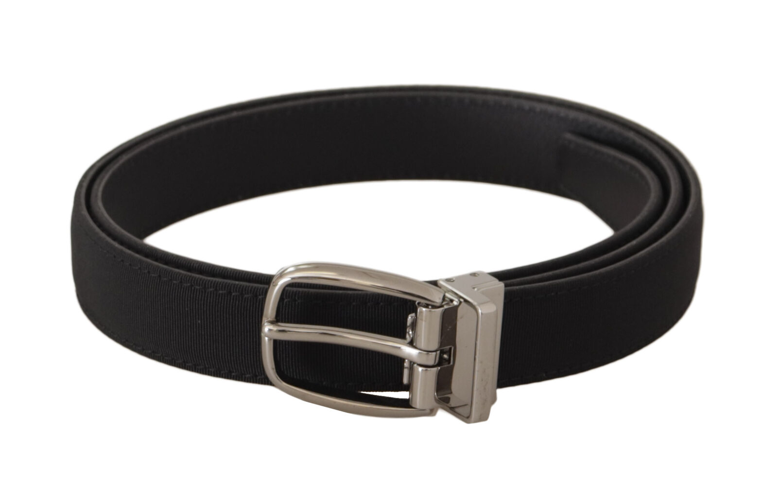 Dolce & Gabbana - Black Calf Canvas Silver Tone Logo Metal Belt