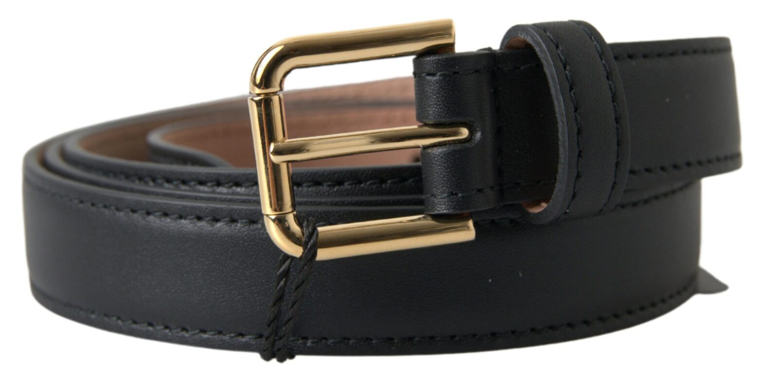 Dolce & Gabbana - Black Leather Gold Tone Metal Buckle Belt