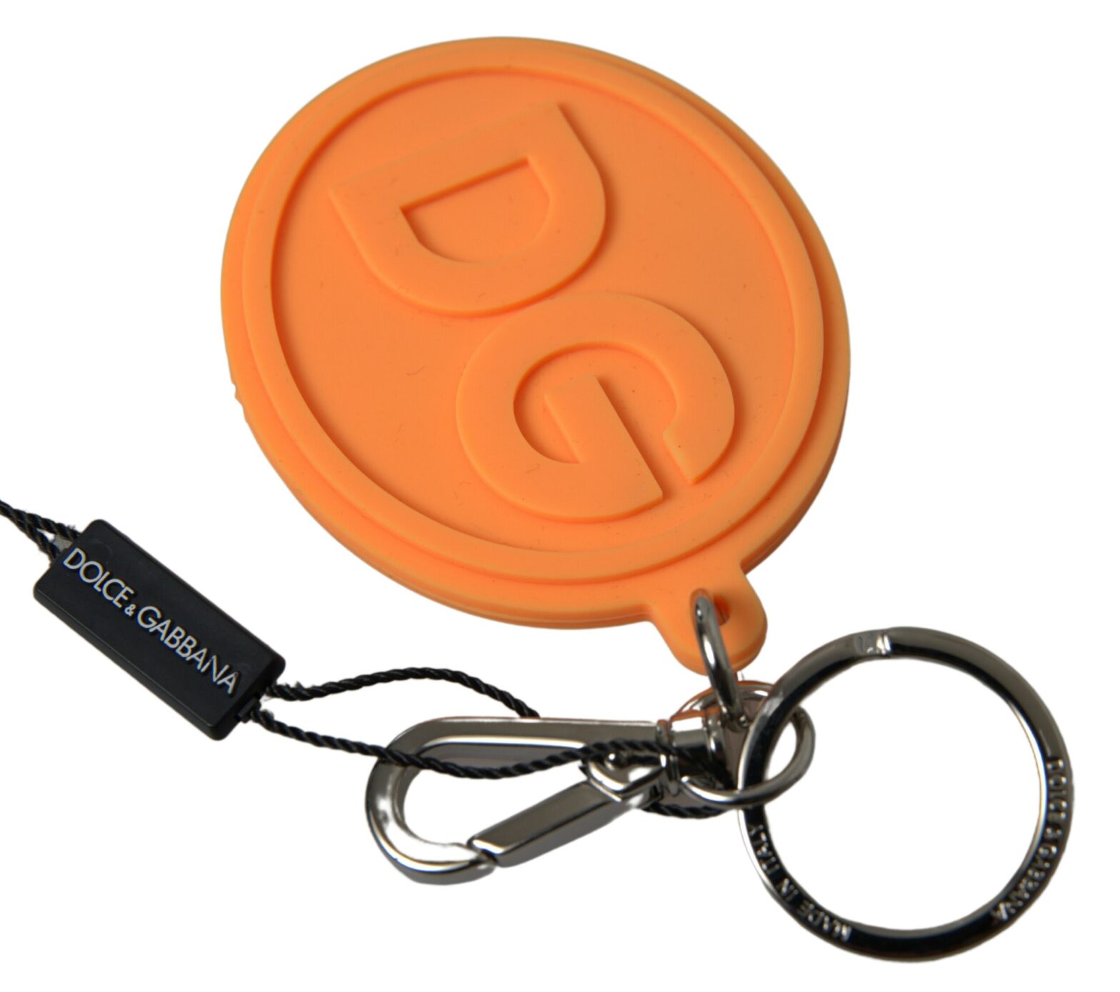 Dolce & Gabbana - Orange Rubber DG Logo Gold Brass Metal Keychain