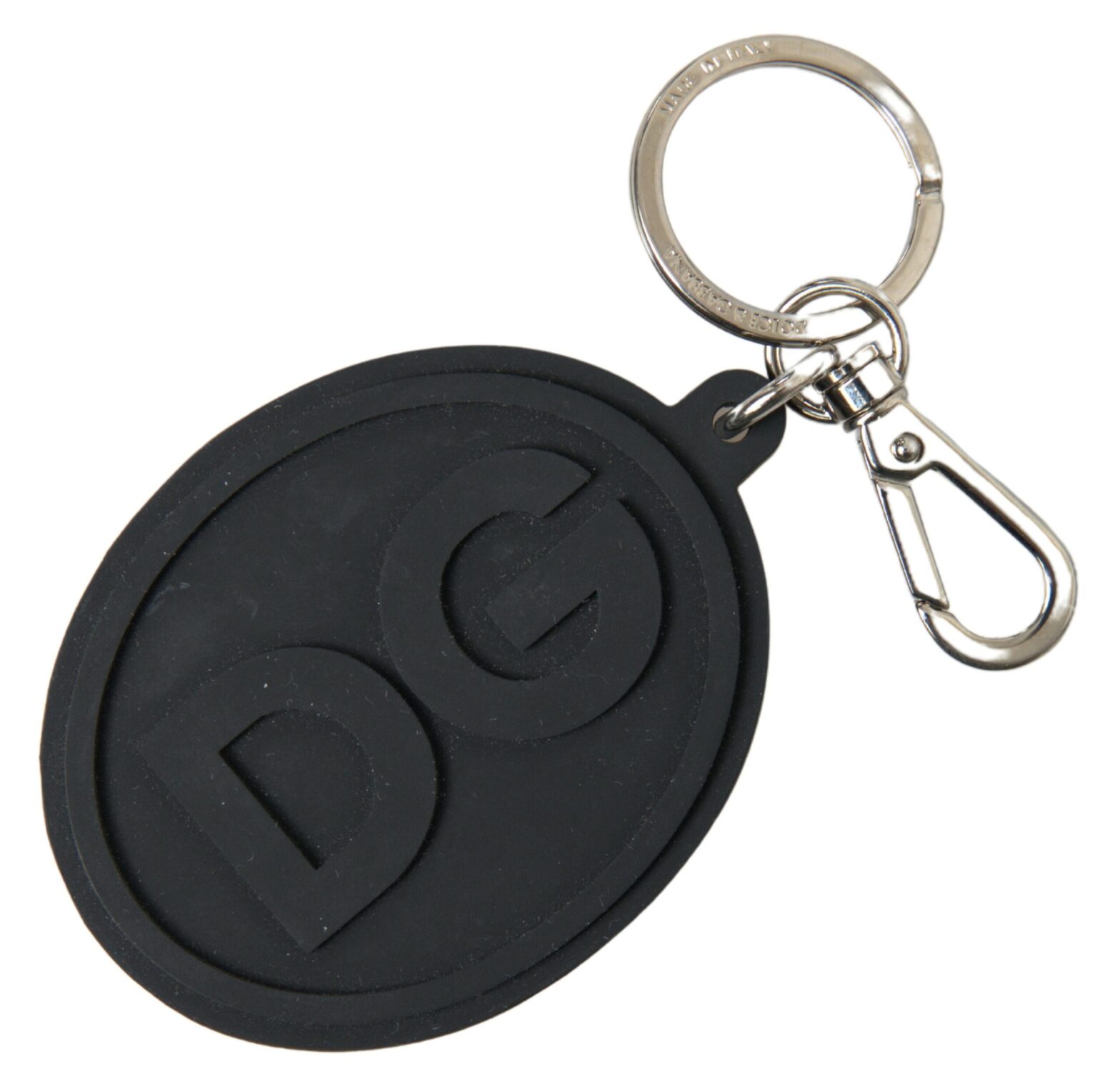 Dolce & Gabbana - Black Rubber DG Logo Silver Brass Metal Keychain