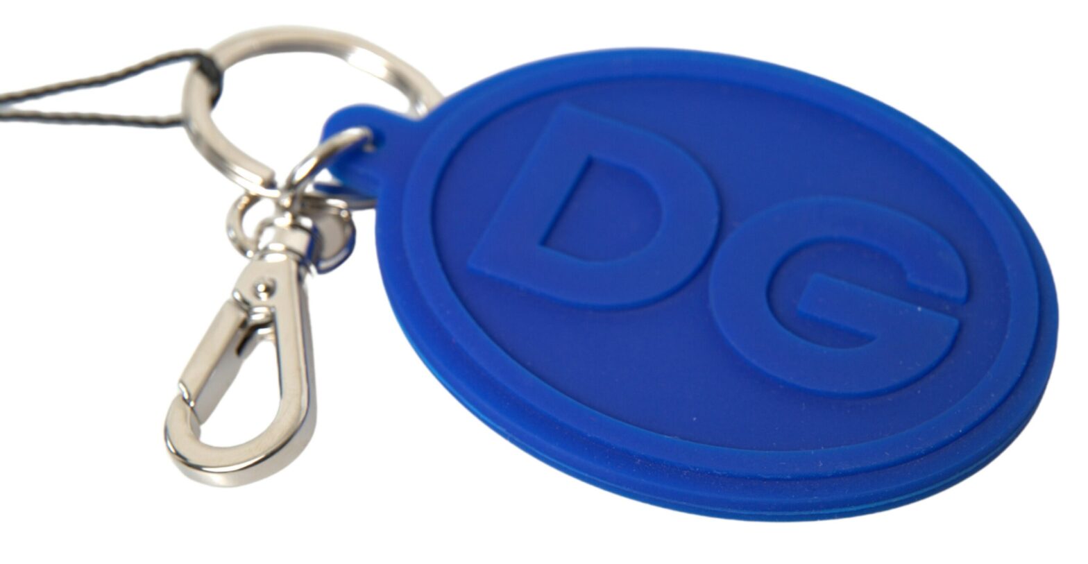 Dolce & Gabbana - Blue Rubber DG Logo Silver Brass Metal Keyring Keychain