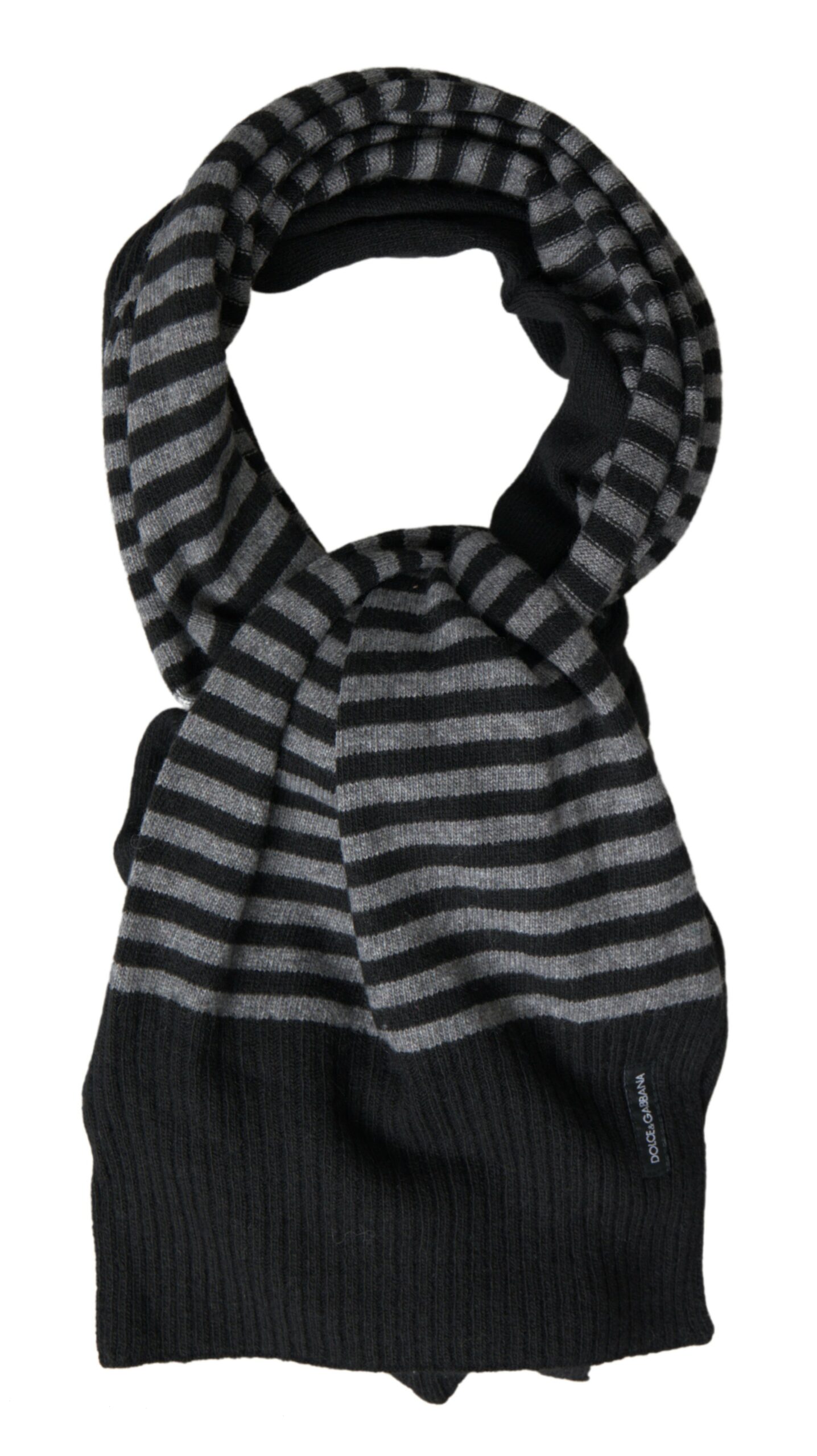 Dolce & Gabbana - Black Gray Stripe Wool Neck Wrap Shawl Scarf