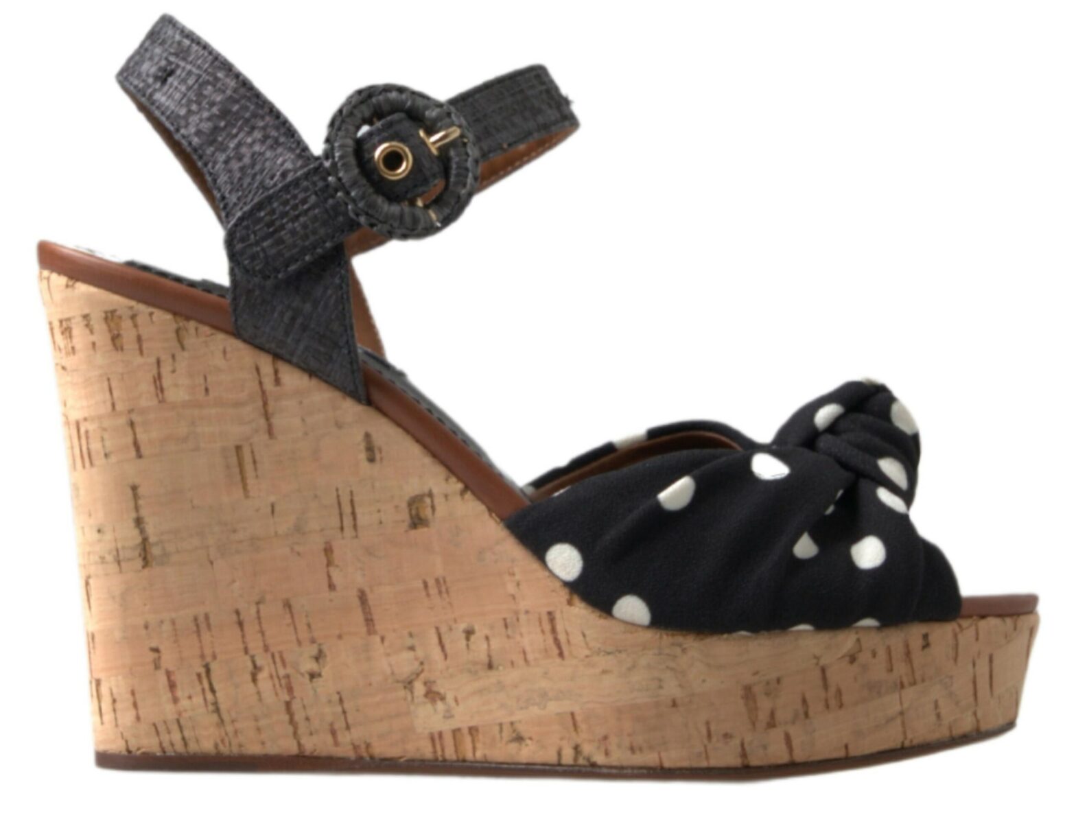 Dolce & Gabbana - Black  Wedges Polka Dotted Ankle Strap Shoes Sandals