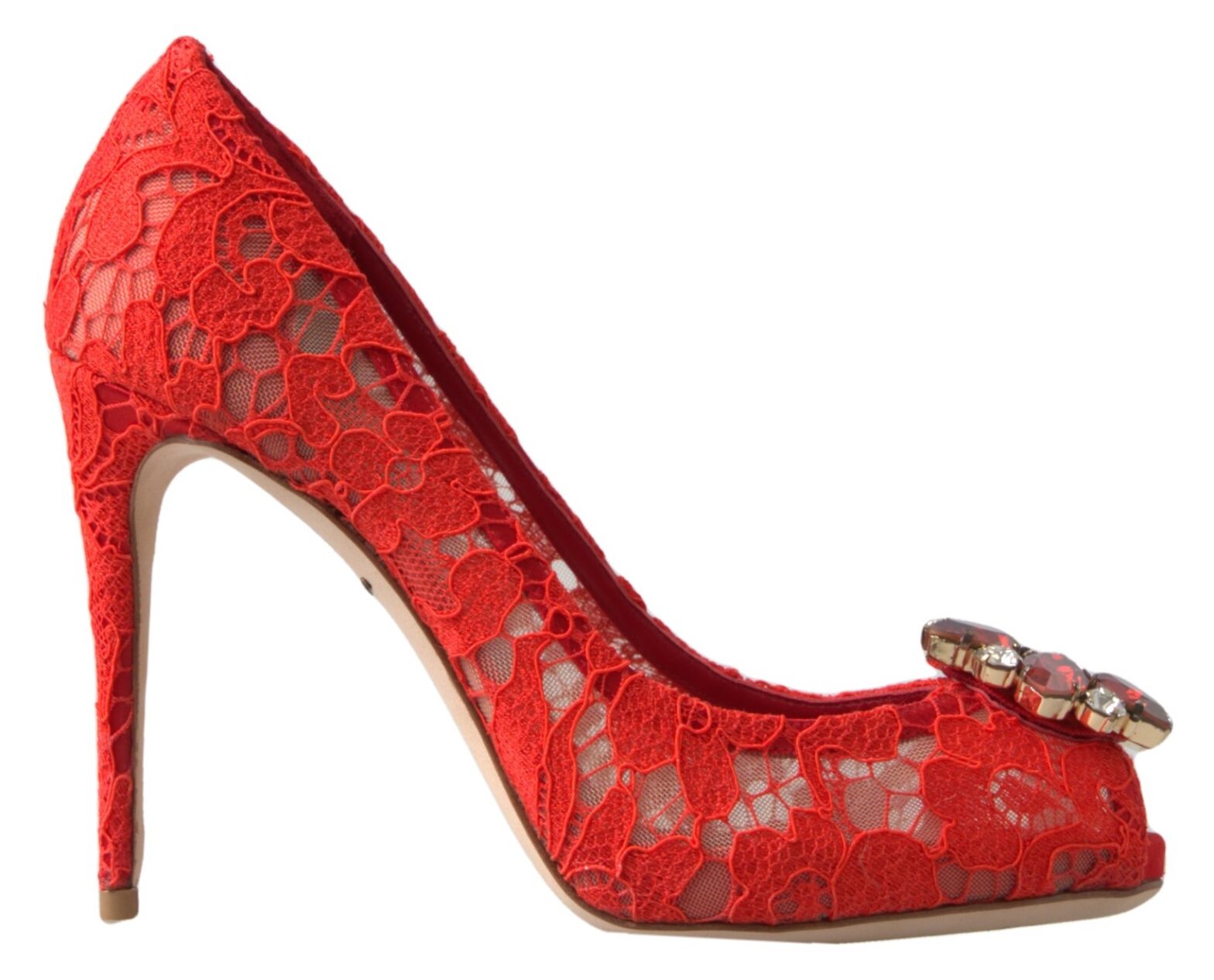 Dolce & Gabbana - Red Taormina Lace Crystal Heels Pumps Shoes